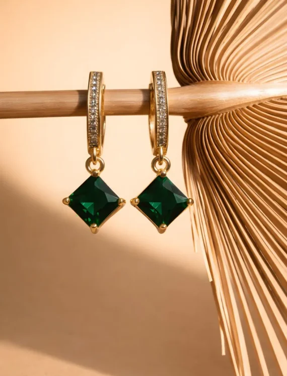 Emerald Square Drops Earrings