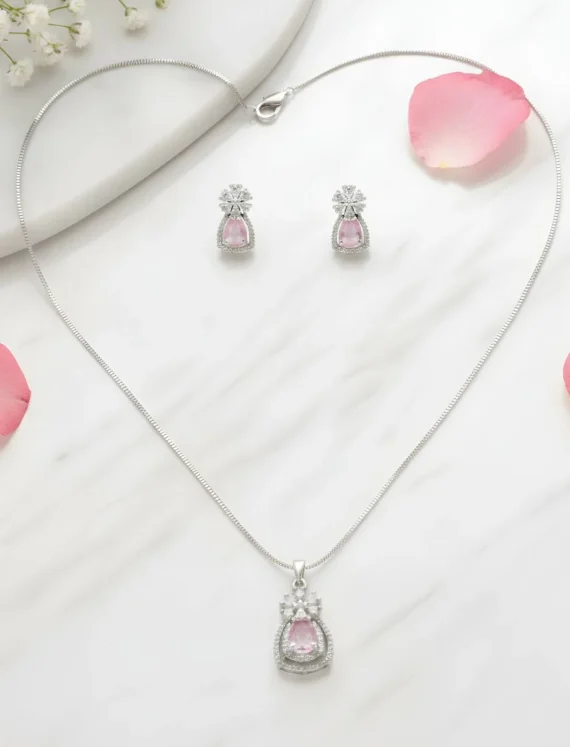Blush Pink Diamond Pendant Set