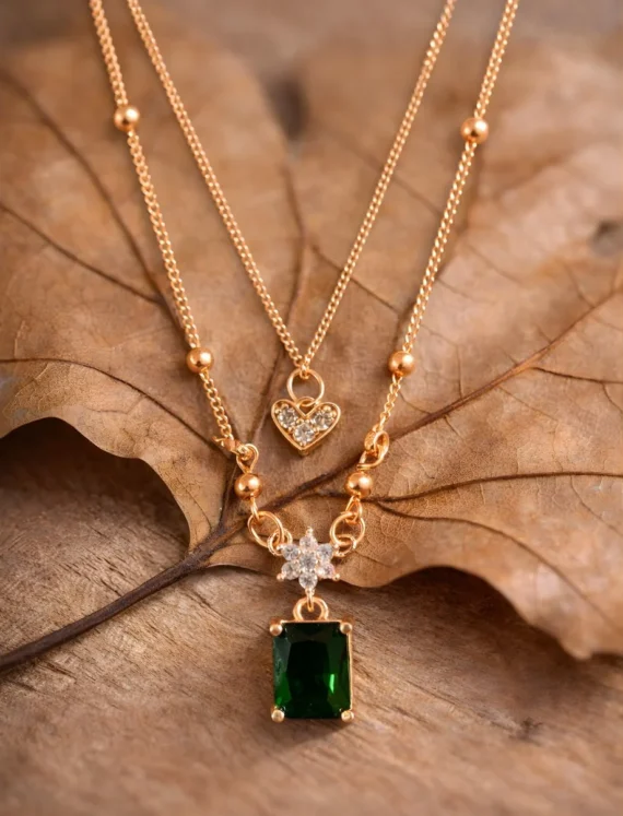Emerald Love Drop Double Layered Necklace