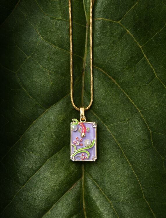 Lavender Enamel Floral Vine Pendant