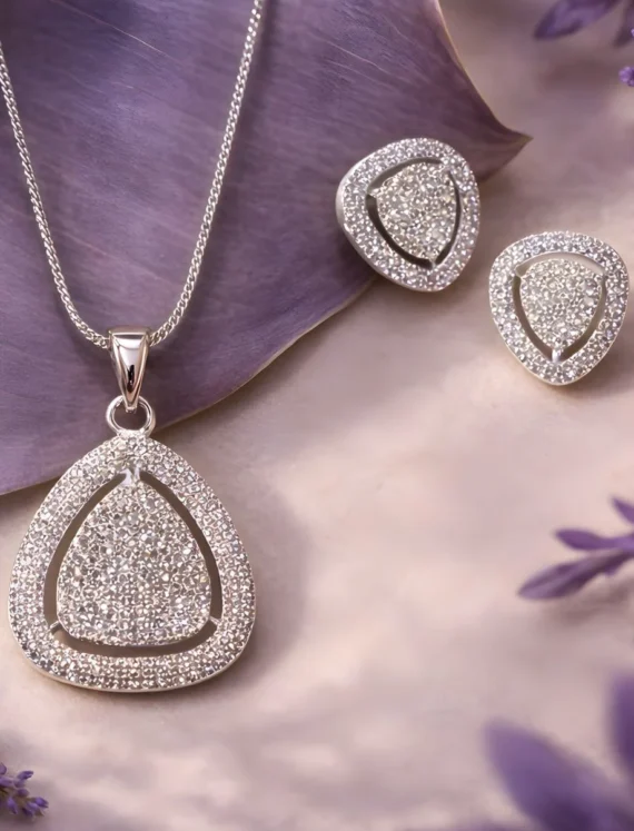 Sparkling Diamond Triangle Pendant Set