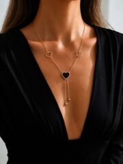 Onyx Heart Lariat Necklace