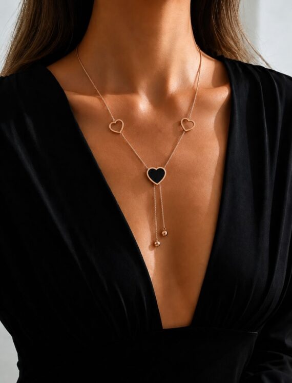 Onyx Heart Lariat Necklace